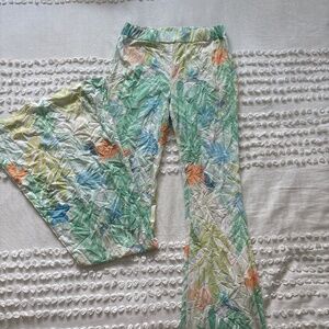 Vegan Tiger, mesh white and green floral flared pants